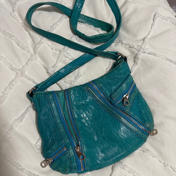 Marc by Marc Jacobs Aqua Blue Distressed Leather Crossbody Handbag Small - Picture 1 of 4